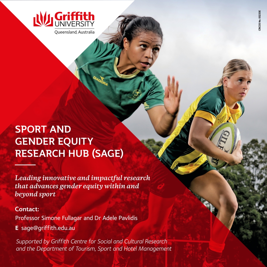 Two women are running in athletic attire. Red background. White writing 

The purpose of Sport and Gender Equity @ Griffith research hub is to lead innovative and impactful research that advances gender equity in sport through a multi-disciplinary research hub connecting scholars, practitioners, athletes and advocates.

The research hub aims to:

contribute to knowledge and practice that addresses the complexity of gender inequities and diversity (intersections with culture/race/Indigeneity, sexuality, disAbility, age) within and beyond sport
engage in collaborative and innovative research to advance opportunities for women, girls and gender diverse people to lead in all aspects of sport
educate for sustainable change in classrooms, organisations and the public sphere to transform sport cultures and gender relations